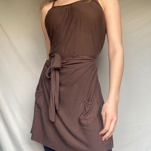 BCBG XS Tie Around Braided Spaghetti Strap Brown Dress
